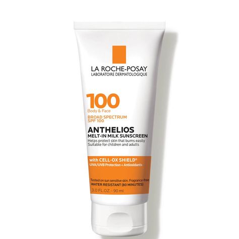 La Roche-Posay Anthelios Melt-in Milk Body Face Sunscreen Lotion Broad Spectrum SPF 100 (3 fl. oz.) - Dermstore La Roche Posay Sunscreen, Facial Sunscreen, Body Sunscreen, Sunscreen Spf 50, Sunscreen Lotion, Mineral Sunscreen, Roche Posay, Daily Skin Care, La Roche Posay