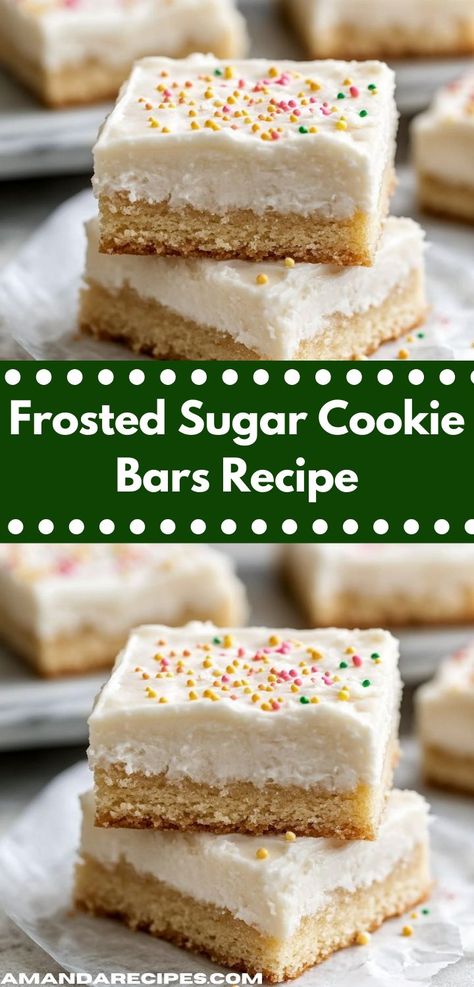 Looking for a festive dessert? These Frosted Sugar Cookie Bars are ideal for holidays or special celebrations. Their vibrant frosting and delicious flavor will impress guests and leave everyone wanting more. Sugar Cookie Bars Recipe, Sugar Cookie Bar Recipe, Soft Frosted Sugar Cookies, Cookie Bars Easy, Creamy Frosting, Sugar Cookie Crust, Chewy Sugar Cookies, Sugar Cookie Bars, Festive Desserts