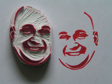 Face Stamp, Carved Stamps, Drawing Styles, Hand Carved Stamps, Stamp Carving, Art Appliqué, Relief Printing, Caricature Artist, Handmade Stamps