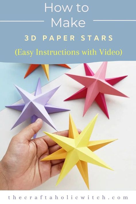 Learn To Make 3D Paper Stars Star Paper Craft, Folded Paper Stars, 3d Origami Tutorial, 3d Paper Star, Octopus Crafts, Paper Flower Crafts, Stars Craft, Christmas Paper Crafts, Star Diy