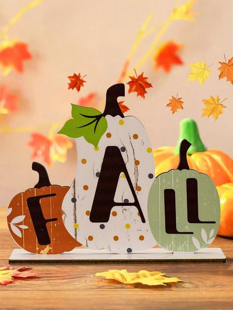 1pc Wooden Decorative Ornament For Table Decoration In AutumnI discovered amazing products on SHEIN.com, come check them out! Wooden Signage, Wooden Logo, Fall Tiered Tray Decor, Initials Ornament, Wooden Pumpkins, Autumn Table, Fall Deco, Tabletop Signs, Pumpkin Sign