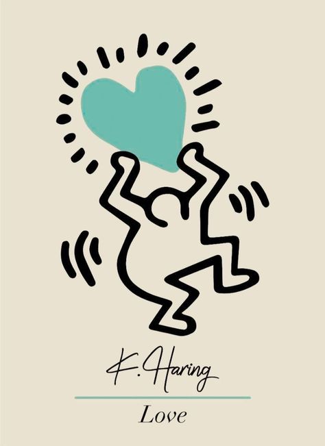 Blue Flower Poster, Keith Haring Love, Pinterest Wall Art, Keith Haring Heart, Love Pop Art, Green Canvas Art, Bauhaus Geometric, Keith Haring Art, Haring Art