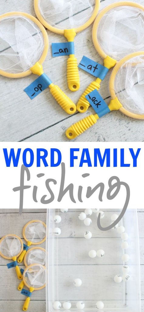 Word Family Fishing - I Can Teach My Child! Word Family Activity, Family Fishing, Word Family Activities, Literacy Games, Ping Pong Balls, Kindergarten Centers, Word Family, Teaching Phonics, Kindergarten Literacy