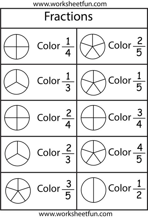 Color the fraction - 4 worksheets Free Fraction Worksheets, Math Fractions Worksheets, School Mood, Learning Fractions, Multiplication Strategies, First Grade Math Worksheets, Math Board, Math Book, First Grade Worksheets