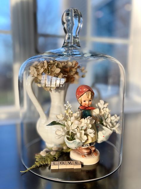 Spring Vignettes Display Ideas, Cloche Ideas, Wire Cloches Decor Ideas, Mini Cloche Decor, Glass Cloche Decor, Butterfly Cloche, Oval Glass Cloche, Flower Cloche Glass Domes, Terrarium Jar