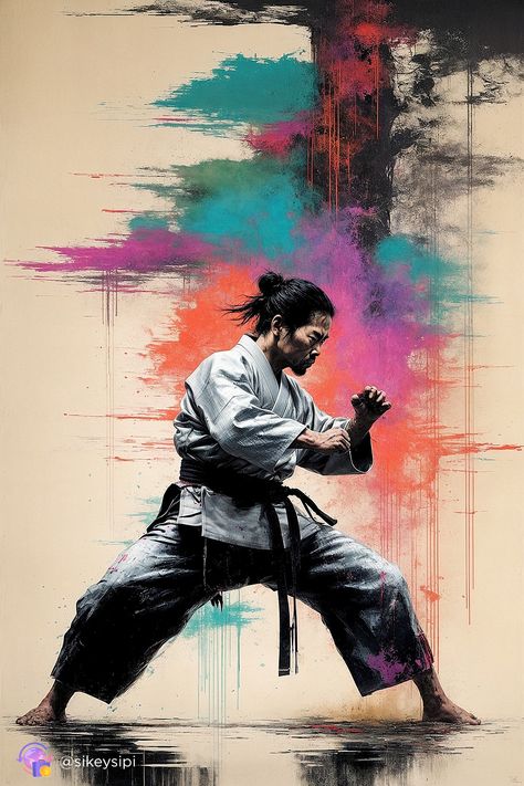 Explore the dynamic movements of karate brought to life through AI-driven artistry. This striking image merges the traditional discipline of martial arts with contemporary neural generation, offering a fresh perspective on samurai culture. #Karate #AIArt #Samurai #NeuroTraveler #ModernMartialArts Anime Martial Art, Martial Arts Wallpaper, Karate Inspiration, Karate Images, Bjj Gym, Samurai Culture, Karate Boy, Black Belt Karate, Martial Arts Anime