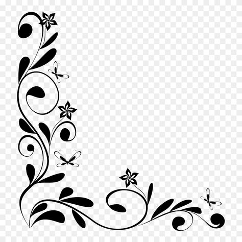 Black Flower Border Design, Flower Border Black And White, Black Border Design For Project, Border Designs For Projects Creative Black And White, Border Design Ideas Creative, Flower Borders Design, Black And White Border Designs, Border Lines Design, Black Border Png