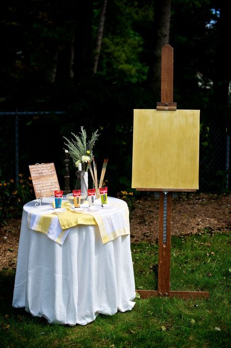 Interactive wedding guest book- guests were asked to paint a circle on the canvas for the couple to hang in their home. Jen Kroll Photography, A Day in May Events. Interactive Guest Book, Wedding Guest Interactive Ideas, Painting Guest Book, Guest Book Painting, Wedding Additions, Wedding Guest Book Painting, Interactive Wedding, May Events, Wedding Guest Book Table