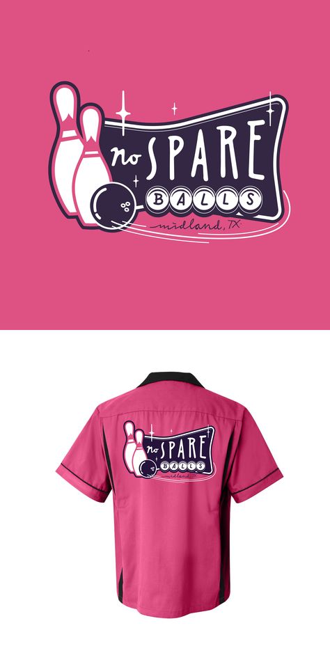 Bright pink, retro bowling league t-shirt design. Designed by reza ernanda. | #retro #pink #bowling #tshirt Bowling T Shirts Ideas, Diy Bowling Shirt, Bowling League Shirts, Bowling Shirt Design, Bowling Tshirt Ideas, Team Tshirt Ideas, Bowling Shirt Ideas, Stephanie Zinone, Bowling Outfit Aesthetic