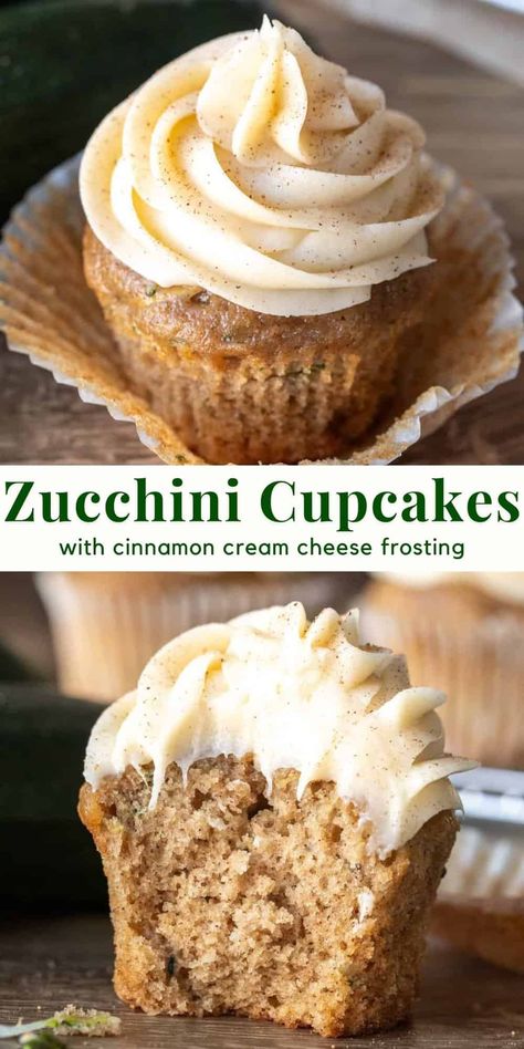 These zucchini cupcakes are extra moist with a delicious spice cake flavor . They're topped with a generous amount of cinnamon cream cheese frosting - which really takes the flavor to the next level. The perfect recipe for baking with your garden zucchini! #zucchinicupcakes #spicecakecupcakes #zucchini #zucchinirecipes #creamcheesefrosting #zucchinispicecake #cupcakes #recipe from Just So Tasty Zucchini Cupcakes Recipes, Cream Cheese Fristing, Easy Sheet Cakes, Perfect Cupcake Recipe, Zucchini Cupcakes, Zucchini Bars, Recipe For Zucchini, Garden Zucchini, Zucchini Recipes Dessert