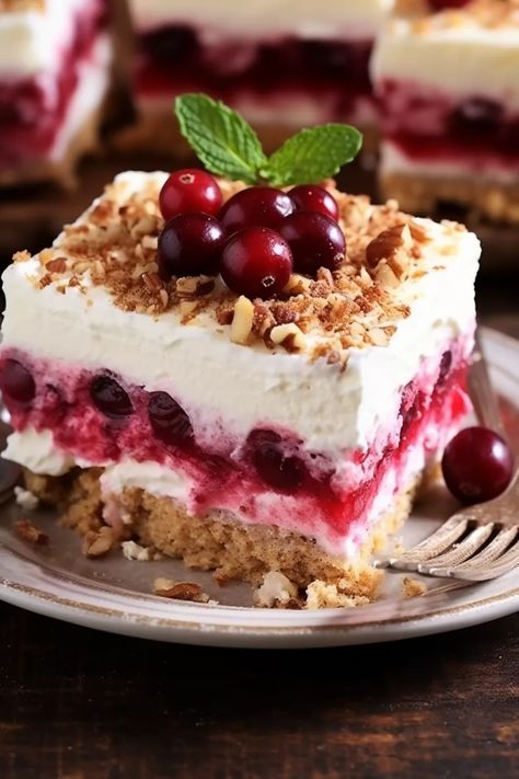 No Bake Cranberry Yum Yum, Cranberry Yum Yum Dessert, Christmas Dessert Cranberry, Cranberry Yum Yum, Fresh Cranberry Desserts, Cranberry Desserts Christmas, No Bake Cranberry Cheesecake, Cranberry Dessert Recipes, Cranberry Desserts