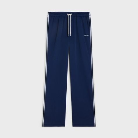 TRACKSUIT PANTS IN DOUBLE FACE JERSEY - NAVY/OFF WHITE | CELINE Celine Tracksuit, Tracksuit Pants, Handbags Leather, New Fragrances, Double Face, Leather Goods, Mens Pants, Ready To Wear, Online Store