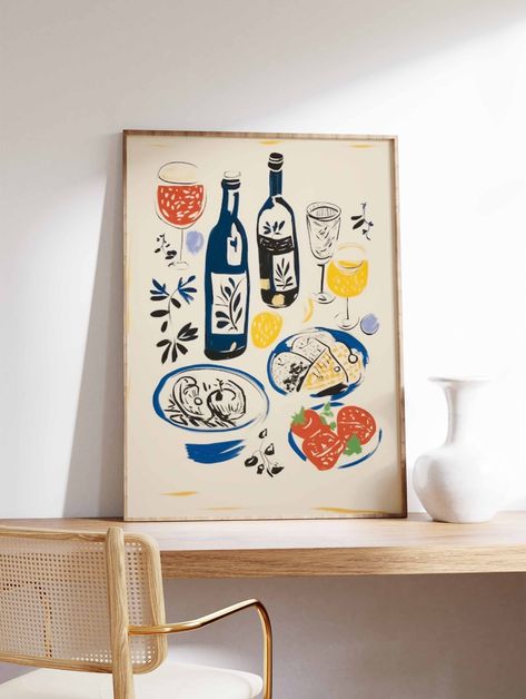 DESCRIPTION & DETAILS Add a delightful touch of illustrated charm to your space with this vintage food table poster! Perfect for foodies, kitchen decor enthusiasts, and lovers of unique art. Featuring a vintage illustrated style, this poster brings the joy of food to life. Elevate your kitchen or dining area with this tasteful piece that celebrates the art of cuisine. Explore the world of flavors and design with this cool food poster today! POSTAGE  -All items are packaged using strong poster tu Food Abstract Art, Art Prints For Kitchen, Cute Kitchen Art, Kitchen Artwork Painting, Kitchen Posters Decor, Paintings For Kitchen, Illustration Art Food, Art In Kitchen, Funky Kitchen Decor