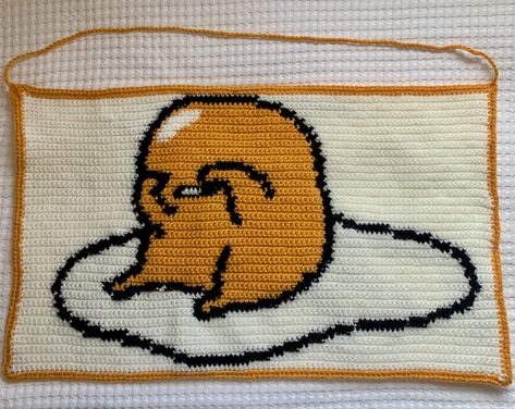 #crochet #gudetama Gudetama Crochet Pattern, Gudetama Pixel Art, Crochet Gudetama, Gudetama Crochet, Sanrio Crochet, Crochet Inspo, Art Things, Crochet Tapestry, Blanket Patterns