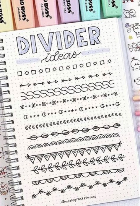 Divider For Notes, Fonts Notes Ideas, Aesthetic Notes Dividers, Cute Dividers For Notes, Divider Ideas Notes, Cricut Journal Ideas, Creative Study Notes Ideas, Aesthetic Title Page, Notebook Art Drawings