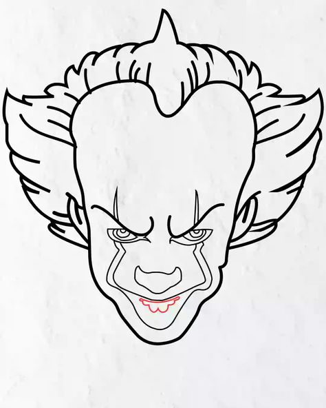 Pennywise Coloring Pages, Horror Easy Drawings, It Drawings Clown Easy, Terrifier Drawing Easy, Pennywise Outline, How To Draw Pennywise, Easy Outline Drawings Simple, Pennywise Pumpkin Painted, Penny Wise Pumpkin Painting