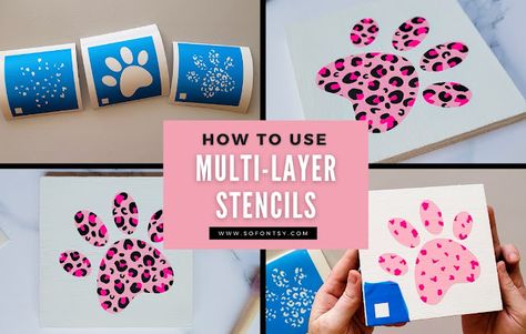 Paw Print Canvas, Layered Stencils, Vinyl Projects Silhouette, Paw Print Svg, Painting Skills, Stencil Vinyl, Silhouette School, Stencil Material, Paw Print Design