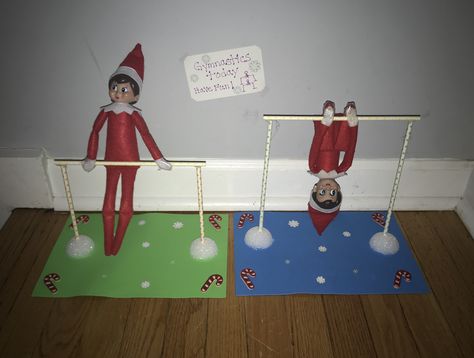 Gymnastics elf on the shelf Elf On The Shelf Ideas For Sunday, Elf On The Shelf Ballerina, Elf On The Shelf Volleyball, Elf On The Shelf Makeover, Elf On The Shelf Sports Ideas, Gymnastics Elf On The Shelf Ideas, Elf Olympics, Elf On The Shelf Baseball Ideas, Elf On The Shelf Crafts For Kids To Make