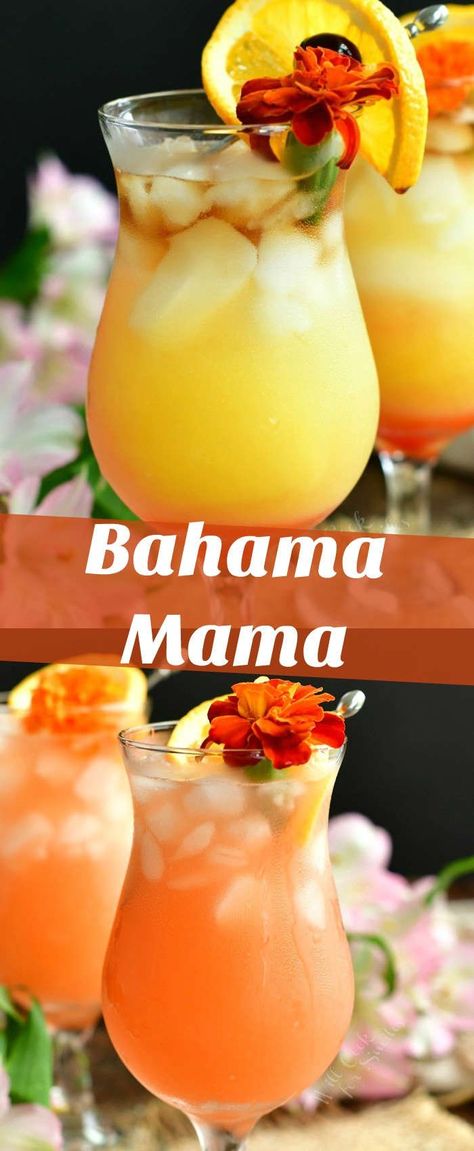 Bahama Mama is a sweet tropical cocktail that features coconut rum, orange juice, pineapple juice, touch of grenadine, and dark rum. This drink recipe is easy, sweet, and fruity. The perfect summer cocktail. #drink #cocktail #summerdrink #rumcocktails Alcoholic Drinks With Pineapple Juice, Alcohol Punch, Bahama Mama Cocktail, Alcohol Shots, Drinks With Pineapple Juice, Coconut Rum Drinks, Rum Drinks Recipes, Alcholic Drinks, Cocktail Drinks Alcoholic