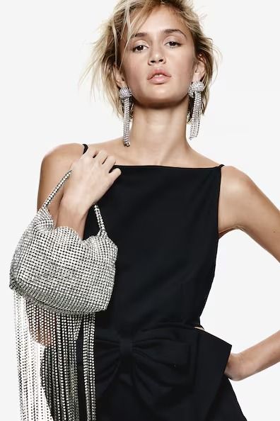 Women's Handbags & Purses | Crossbody & Tote | H&M CA | H&M CA Nye Party Outfit, Rhinestone Bag, Rhinestone Fringe, Silver Bags, Nye Party, Silver Accessories, Glam Fashion, Crossbody Tote, Mesh Material