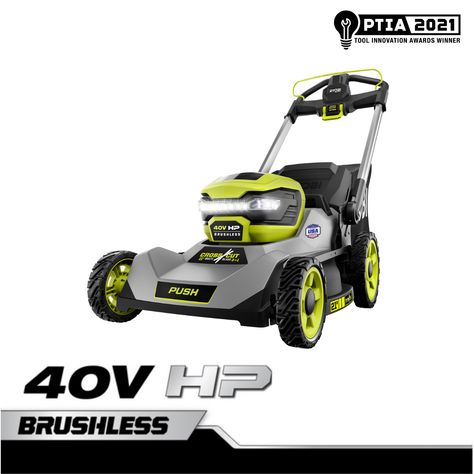 40V HP BRUSHLESS 21" PUSH MULTI-BLADE LAWN MOWER... - RYOBI Tools Ryobi Battery, Ryobi Tools, Push Lawn Mower, Push Mower, Deck Size, Lawn Mower, Outdoor Power Equipment, Lawn, Tools