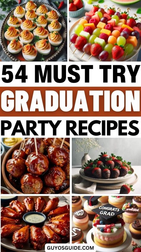 54 Must Try Graduation Party Recipes Food Ideas For Big Groups, Easy Graduation Party Food Simple, Graduation Party Snack Ideas, Graduation Party Menu Ideas, Cheap Party Food For A Crowd, Graduation Party Appetizers, Graduation Party Snacks, Easy Graduation Party Food, Graduation Party Treats