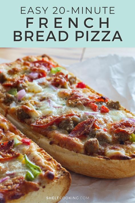 Baguette Pizza Recipe, Homemade French Bread Pizza, French Pizza, Shelf Cooking, Bread Pizza Recipe, Pizza Bread Recipe, French Bread Loaf, Homemade French Bread, Supreme Pizza