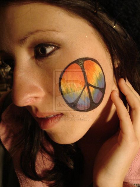 Tie-dye Peace Sign by CelticBelle Peace Sign Face Paint, Tie Dye Face Paint, 70s Face Paint, Hippie Face Paint, Couple Lines, Hippie Makeup, Festival Face Paint, 70s Theme, 1960s Hippie