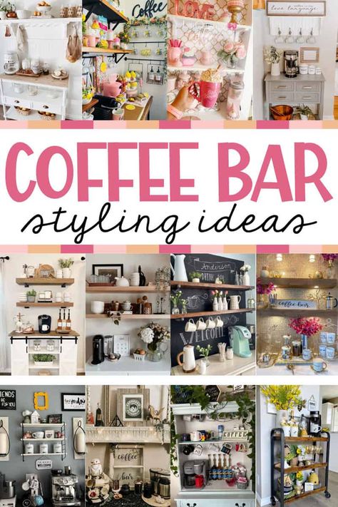 Coffee Bar Styling, Diy Coffee Station, Happy Homemaking, Coffee Bar Station, Diy Coffee Bar, Farmhouse Coffee Bar, Coffee Bar Design, Coffee Nook, Home Coffee Bar