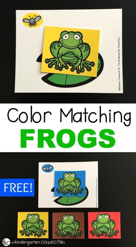 This fun and free color matching game is a perfect game for working on colors with your preschooler this spring! Learn colors and even build fine motor too! #colors #colormatching #frogs #freeprintable #preschool #kindergarten Frog Activity, Reptiles Preschool, Pond Life Theme, Spring Kindergarten Activities, Spring Learning Activities, Frog Activities, Color Practice, Pond Animals, Pocket Chart Activities