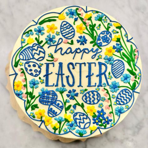 A cake to celebrate #greekeaster 🇬🇷🐣🐰 #orthodoxeaster #eastercake #cakedecorating #cakedesign #cakeart #buttercreamcake #chocolatecake #th… | Elizabeth Mayhew (@elizabethmayhew) on Instagram Easter Themed Cakes, Decorative Desserts, Easter Cake Decorating, Display Cake, Orthodox Easter, Gourmet Cakes, Greek Easter, Simple Cake Designs, Simple Cake