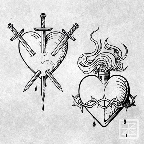 I will design your tattoo in my style Heart Dagger Tattoo, Dagger Drawing, Artsy Tattoos, Sacred Heart Tattoos, Small Tats, Heart Tattoos, Wreath Drawing, Dagger Tattoo, Heart Tattoo Designs