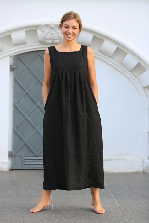 78b9cab19959e4af8ff46156ee460c74desc34643927ri Natural Linen Dress, Black Linen Dress, Long Linen Dress, White Linen Dresses, Maxi Robes, Linen Tunic, Linen Maxi Dress, Dressed To Kill, Loose Dress