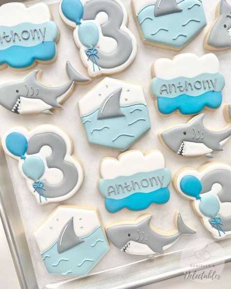 3rd Birthday Cookies, Baby Shower For A Boy, Summer Sugar Cookies, Peanut Baby Shower, Shark Cookies, Elephant Cookies, Shark Themed Birthday Party, Bunny Cookies, Birthday Desserts