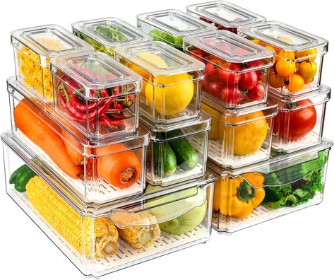 14 Pack Fridge Organizers and Storage - Refrigerator Organizer Bins with Lids, BPA-Free Fridge Organization, Fruit Storage Containers for Fridge, Vegetable, Food, Drinks, Cereals, Clear Small Fridge Organization, Fridge Organizers, Refrigerator Organizer, Fridge Organizer, Clean Refrigerator, Storing Fruit, Stackable Bins, Organizer Bins, Fridge Organisers