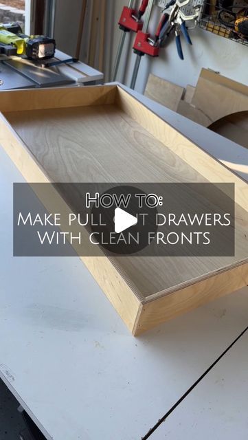 Natalie Park | DIY, Builds & Design on Instagram: "Here’s one of many ways to make pull-out drawers with a clean front! (Different than my previous reel 😉)  These pull-out drawers will be behind shaker doors and once the doors are opened, the fronts of these will be exposed. This means I couldn’t use pocket holes like I showed you before (those drawers will be covered with drawer fronts, so it didn’t matter as much). I’m loving how they look and even seeing a few layers of the plywood looks pretty cool to me!  Would you try making pull out drawers like this?   All the drawers are now officially done and I’m making some good progress with these office cabinets! Doors and drawer fronts are next… then paint!  . . . . . #tutorial #pulloutdrawers #parkplaceabode #diyprojects #diyhome #homediy Diy Drawer Kitchen Cabinets, Adding Drawer Slides To Old Cabinets, Making Drawers How To Build, Adding Pull Out Drawers To Cabinets, Diy Wood Drawer Pulls, Diy Pull Out Cabinet, Diy Pull Out Drawers In Cabinets, Pull Out Drawers In Cabinets, Diy Drawer Fronts