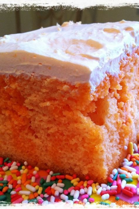 Orange Jello Cake, Soda Pop Cake, Drum Cake, Orange Jello, Jello Cake, Candied Orange, Orange Cake Recipe, Snack Cakes, Gooey Butter Cake