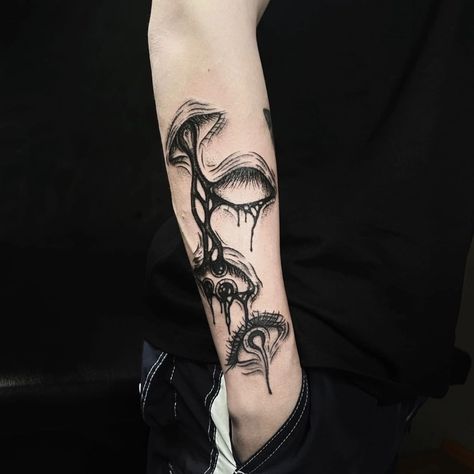 Goth Sleeve Tattoo, Tattoos Alt, Trippy Tattoo, Lower Arm Tattoos, Feminine Skull Tattoos, Feminine Tattoo Sleeves, Wicked Tattoos, Geek Tattoo, Tattoo Style Drawings