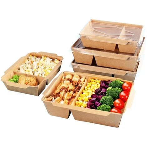 Food Grade 2 Compartment Disposable Eco Friendly Brown Kraft Paper Meal Box Takeaway Food Container With Lid https://m.alibaba.com/product/1600431238115/Food-Grade-2-Compartment-Disposable-Eco.html?__sceneInfo={"cacheTime":"1800000","type":"appDetailShare"} Spice Food, Sushi Salad, Kraft Foods, Disposable Food Containers, Food Containers Lunch, Clamshell Packaging, Food Box Packaging, Paper Food, Paper Lunch