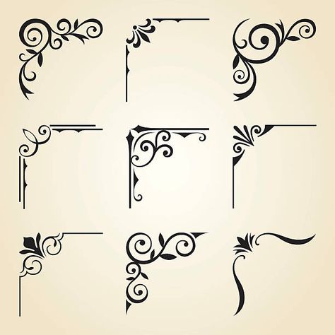 Corner Embellishment Drawing, Painting Borders Designs, Decorative Corner, Corner Borders, Flourish Design, Frame Border Design, Page Borders Design, Drawing Frames, Outline Designs