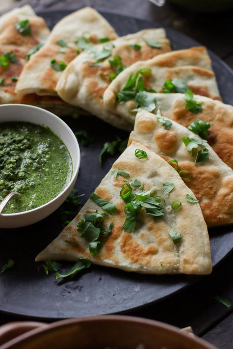 Pick Up Limes: Bolani - Afghan Stuffed Flatbread Bolani Afghan, Stuffed Flatbread, Afghan Food Recipes, 30 Min Meals, Homemade Dough, Green Chutney, Middle Eastern Recipes, Limes, Flatbread