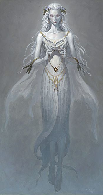 The sumptuously dark and macabre artworks of BROM are world famous. Rarely does he delve into such sweet and ethereal imagery as this, though.: Twisted Tales, Woman In White, Gothic Fairy, Dnd Art, Oblivion, High Fantasy, Arte Fantasy, Fantasy Rpg, Gods And Goddesses