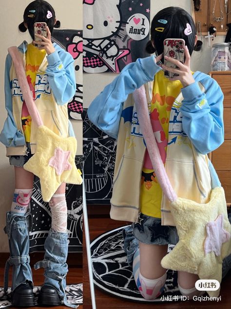 Hyperpop Aesthetic Outfit, Hyper Pop Outfit, Y2k Kawaii Outfits, Harajuku Fashion Aesthetic, Kawaii Outfit Ideas, Harajuku Outfits, Gyaru Fashion, Funky Outfits, Aesthetic Fits