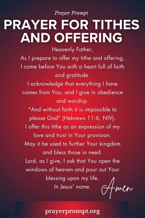 Prayer for Tithes and Offering Prayer For Tithes And Offering, Tithes And Offering Prayers, Tithing Prayer, Tithes And Offering, Invocation Prayer, Church Prayers, Prayers Morning, Prayer Of Protection, Prayers Healing