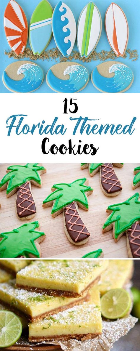 Florida Themed Party Decor, Florida Cookies Decorated, Florida Party Theme, Florida Themed Party, Beach Themed Desserts, Florida Cookies, Florida Birthday, Beach Theme Desserts, Special Cookies