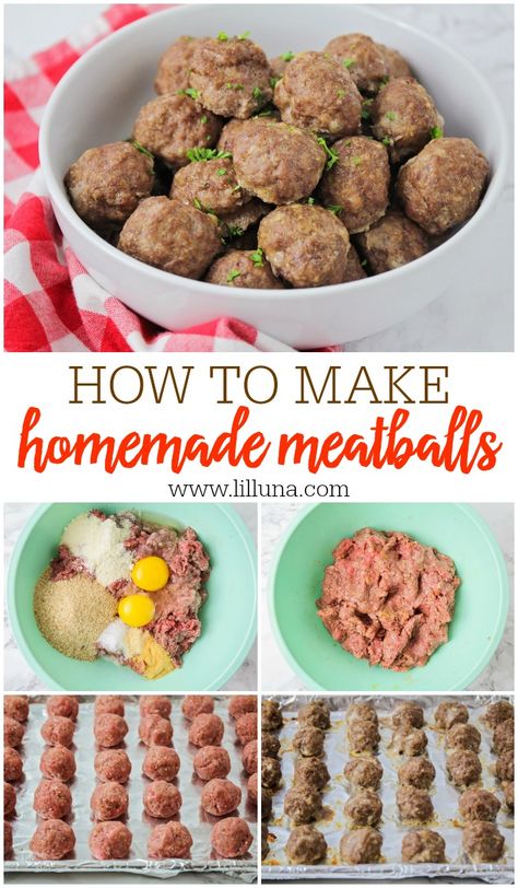 This Homemade Meatball recipe is way better than store bought and easy too - they take minutes to put together! #easymeatballs #meatballs #meatballrecipe #homemademeatballs Basic Meatballs, Homemade Meatballs Easy, Homemade Meatballs Recipe, Easy Meatball, Lil Luna, Meatball Recipes Easy, Poultry Dishes, Meatball Recipe, Meatballs Easy