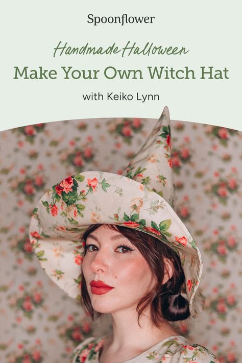 Halloween Queen @keikolynn is here with a bewitching #DIY hat tutorial—spooky season has officially begun! 🧙🏼‍♀️🎃🐈‍⬛ 💜 To complete this magical matching moment, Keiko created her own pattern and stitched up this witch hat in a darling @bradburywallpaper print—and she's sharing her how-to with you! Perfect for trick-or-treating, potion-making or wearing during your annual Halloween movie marathon, your custom witch hat will be the talk of the town. Witches Hat Sewing Pattern, Sew A Witch Hat, Mini Witch Hat Diy, Making A Witch Hat, Diy Witch Hat Pattern, Free Witch Hat Pattern, Diy Hat Making, Witch Sewing Pattern, Spooky Craft Ideas