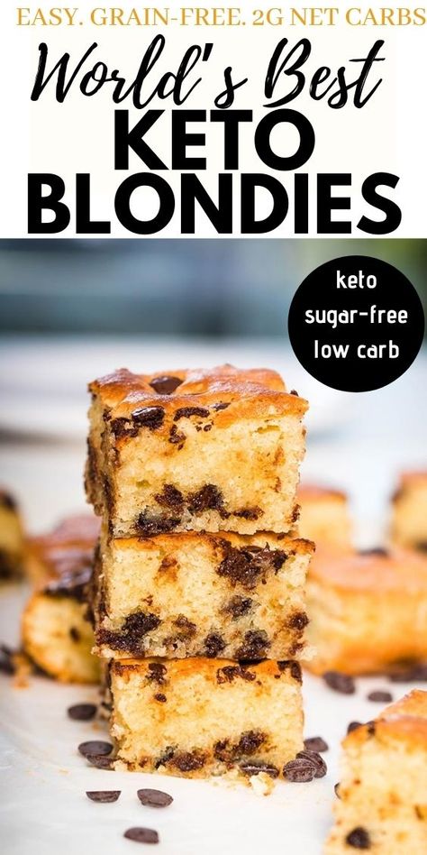 Keto Blondies, Quick Keto Dessert, Best Keto Desserts, Easy Keto Desserts, Postres Keto, Cheesecake Keto, Baking With Coconut Flour, Chocolate Chip Blondies, Keto Kitchen