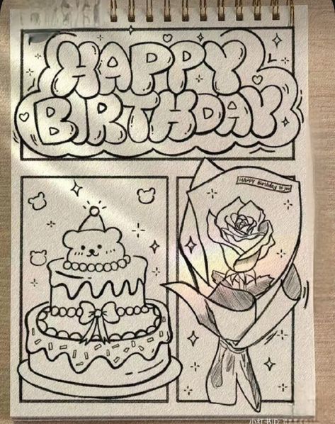 Drawings For Best Friends Birthday, Happy Birthday Drawings Easy, Happy Birthday Sketch Drawing, Cute Birthday Drawings, Happy Birthday Drawing, Birthday Sketch, Birthday Drawing Ideas, Drawing Party, Birthday Drawings