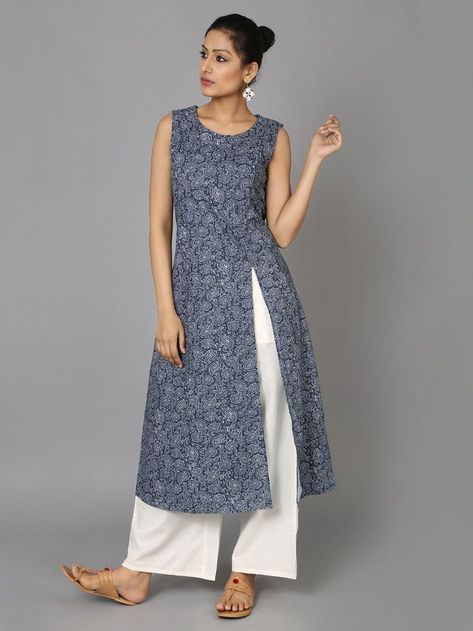 Grey Blue Cotton Asymmetrical Kurta - The Wooden Closet Feeding Dress Pattern Indian, Feeding Dress Pattern, डिजाइनर कपड़े, Wooden Closet, Salwar Pattern, Simple Kurta Designs, Designer Kurti Patterns, Salwar Designs, Indian Party